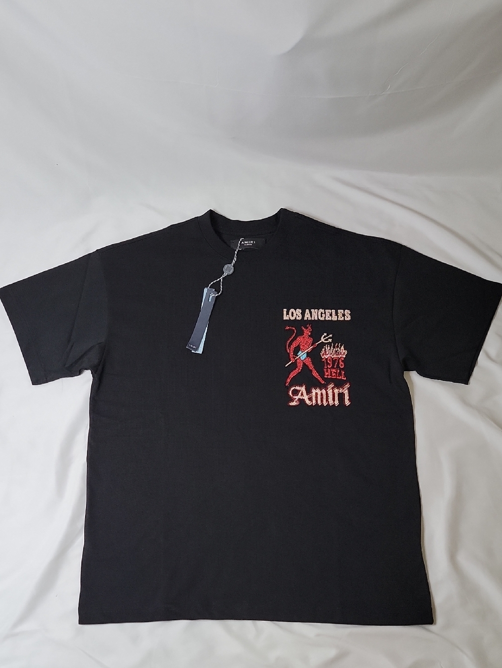 AMIRI Black Short-Sleeve Tee with Red & Cream Graphic
